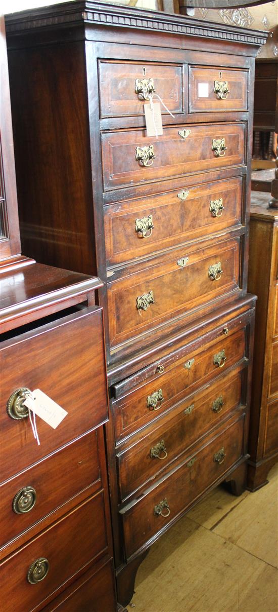 Georgian style walnut chest on chest